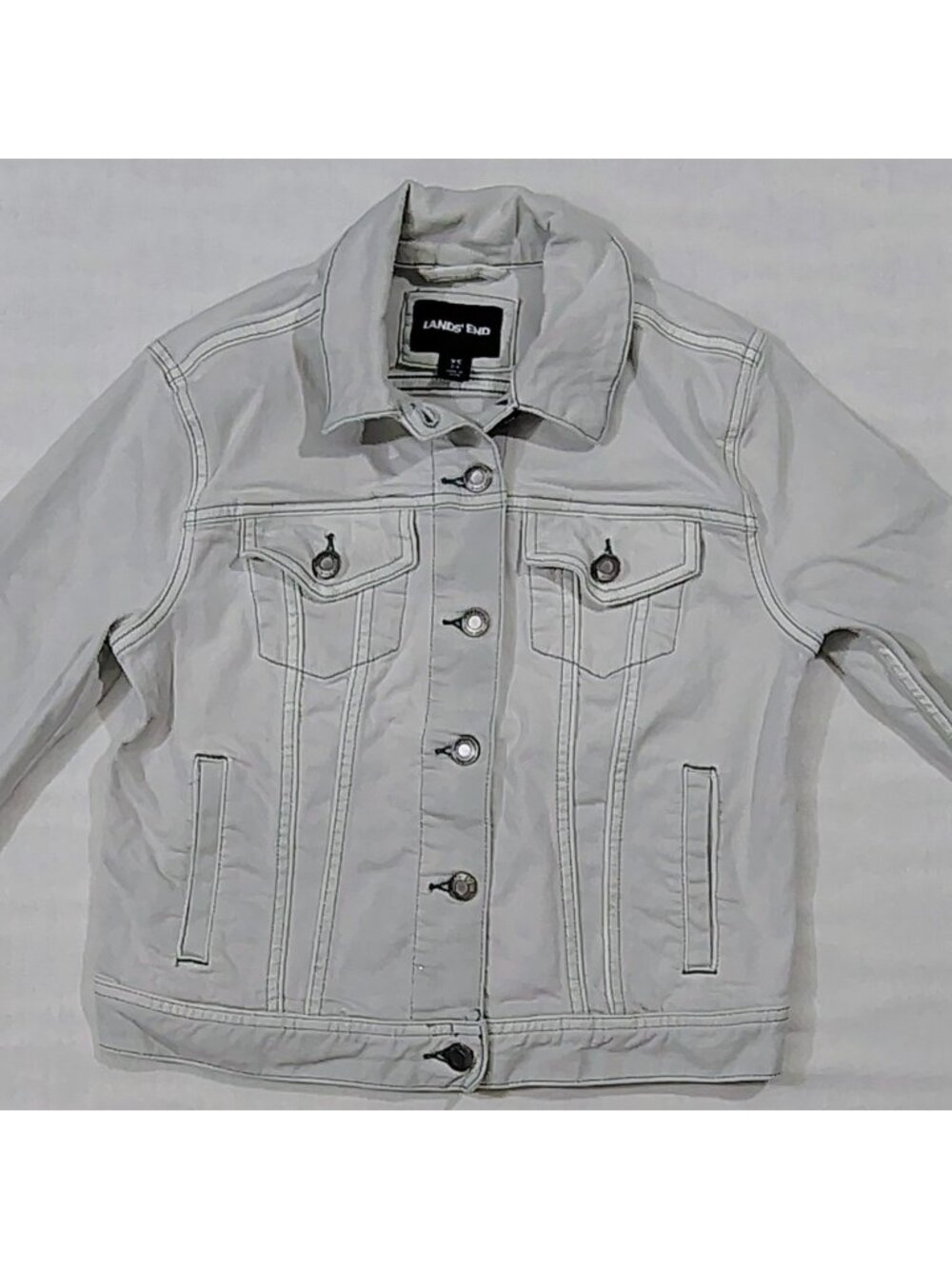 Lands' End Denim Jacket Womens Size XS 2-4 White Adjustable Waist Long Sleeve